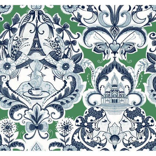 Select 2973-90887 Daylight Sadie Green Parisian Damask Green A-Street Prints Wallpaper