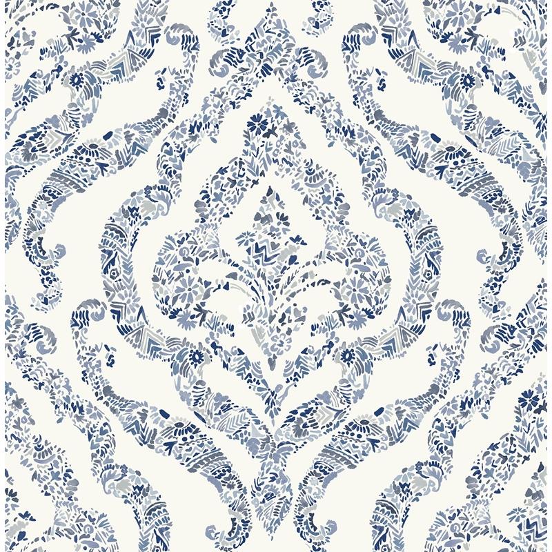 Sample NUS3547 Blue Guildford, Flowers Peel and Stick Wallpaper