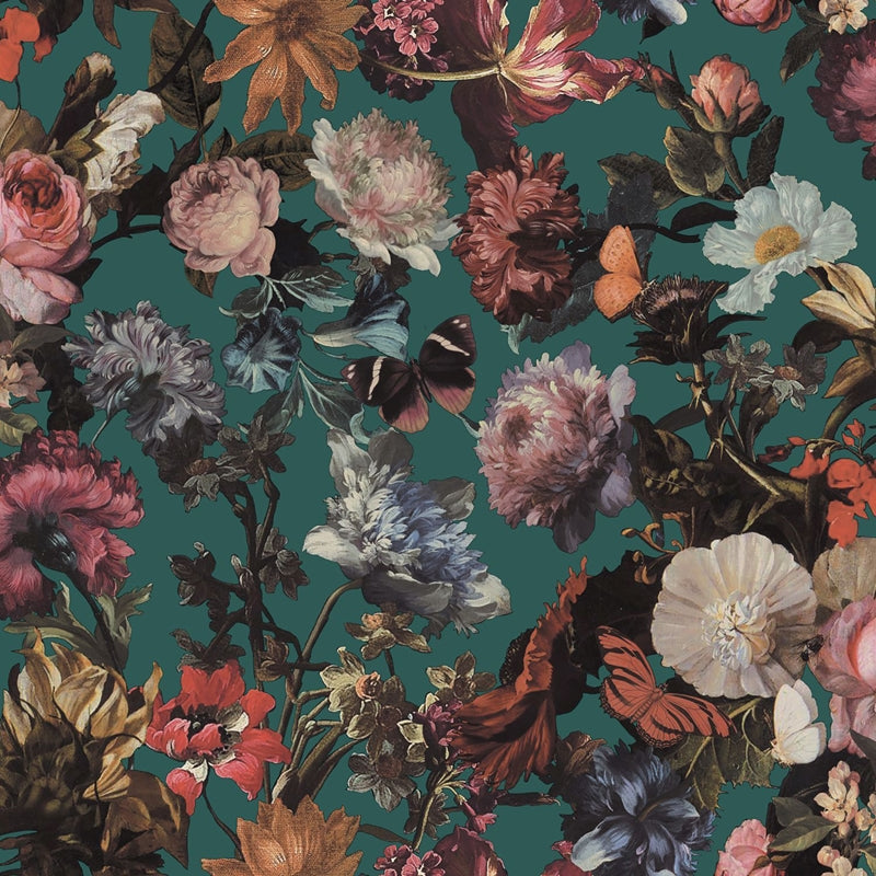 Sample DD139171 Design Department, Zarinda Sea Green Flowers Wallpaper by Brewster