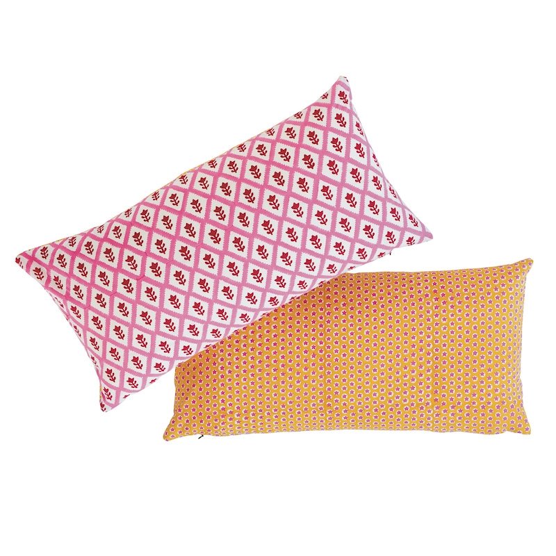 So17936218 Pica Bella Hand Blocked Pillow Pink and Orange By Schumacher Furniture and Accessories