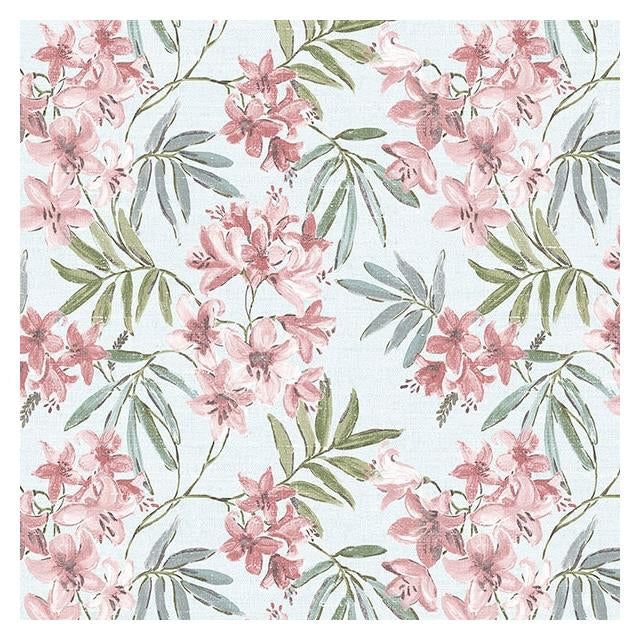 Shop AF37725 Flourish (Abby Rose 4) Blue Linen Floral Wallpaper in Blues Pinks & Green by Norwall Wallpaper