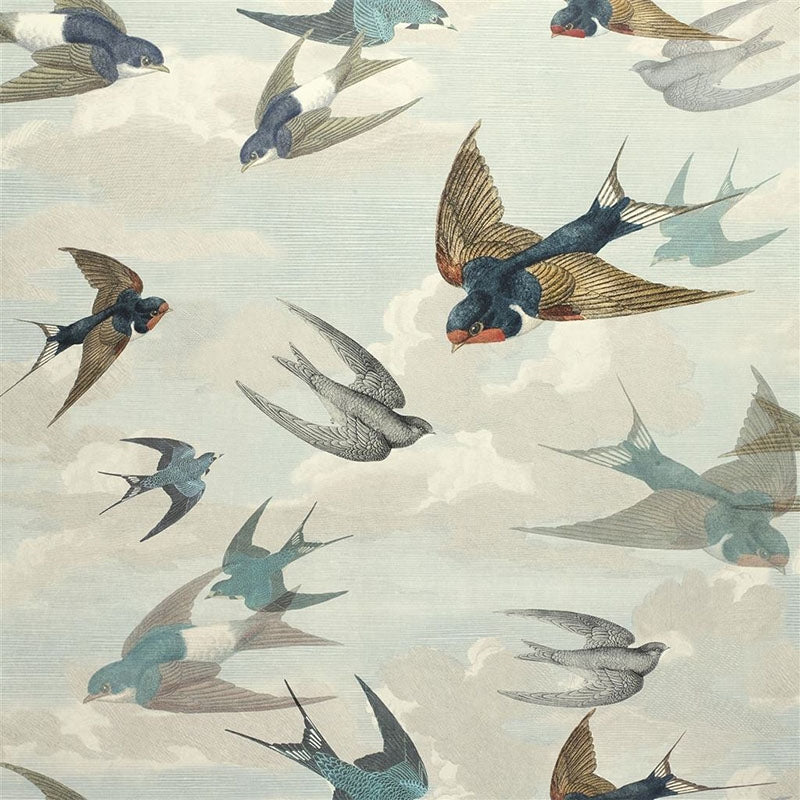 Shop PJD6003/01 Chimney Swallows Sky Blue by Designer Guild Wallpaper