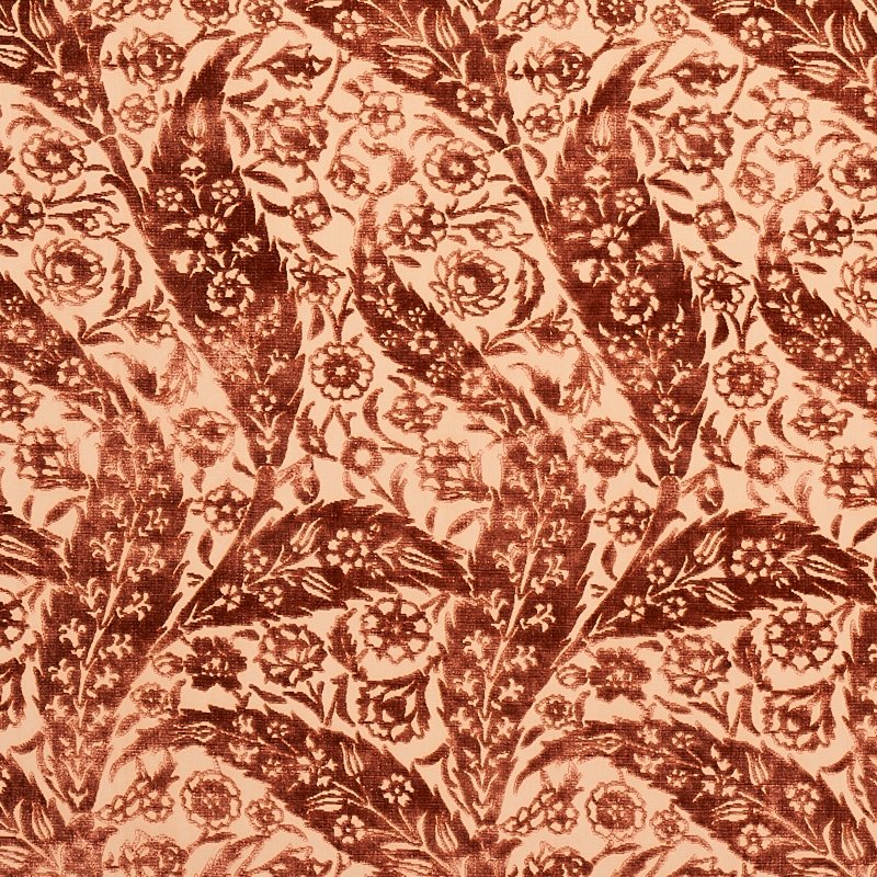 Purchase sample of 80781 Saz Paisley Silk Velvet, Terracotta by Schumacher Fabric