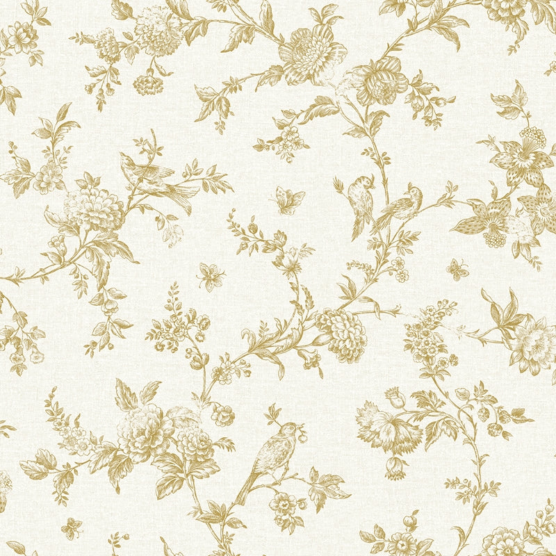 Sample 4072-70061 Delphine, Nightingale Wheat Floral Trail Wallpaper by Chesapeake