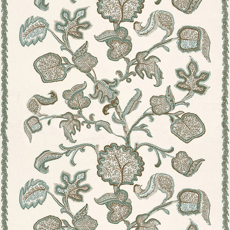 Purchase sample of 173612 Palampore Block Print, Teal by Schumacher Fabric