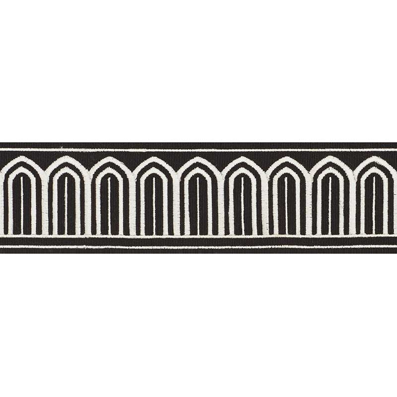 70766 | Arches Embroidered Tape, White On Black - Schumacher Fabric