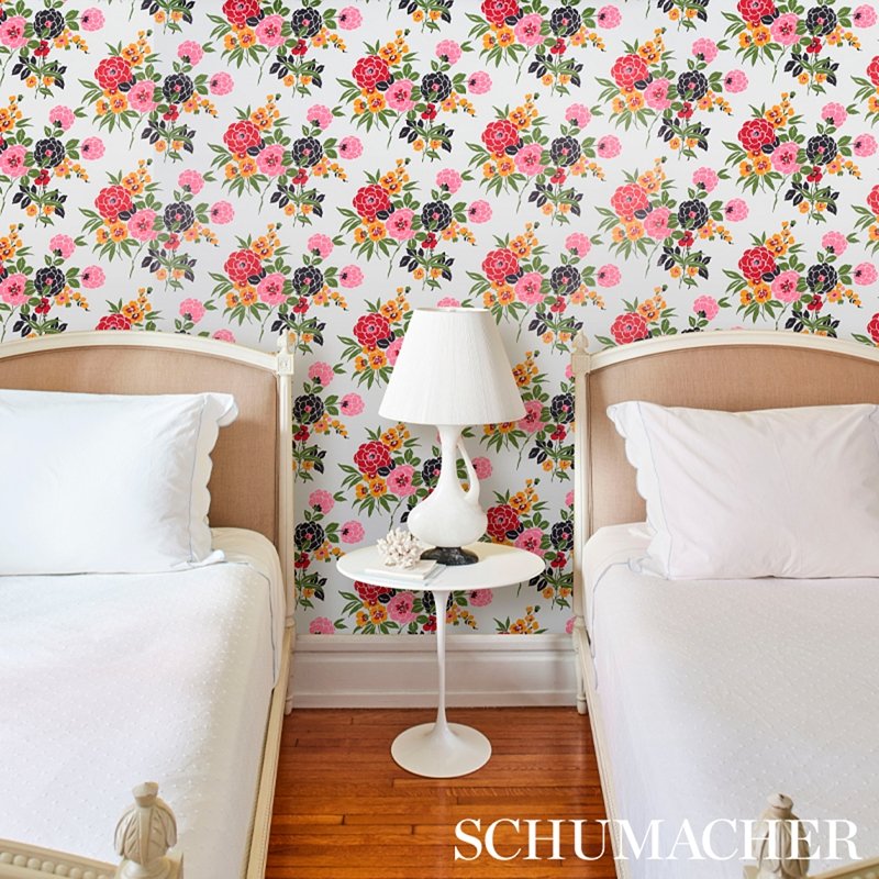 Shop 5013131 Valentina Floral Multi On White Schumacher Wallcovering Wallpaper