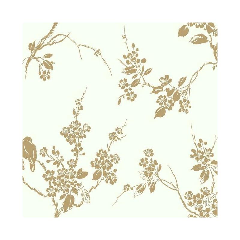 Sample SS2590 Silhouettes, Imperial Blossoms Branch Metallic Gold York Wallpaper