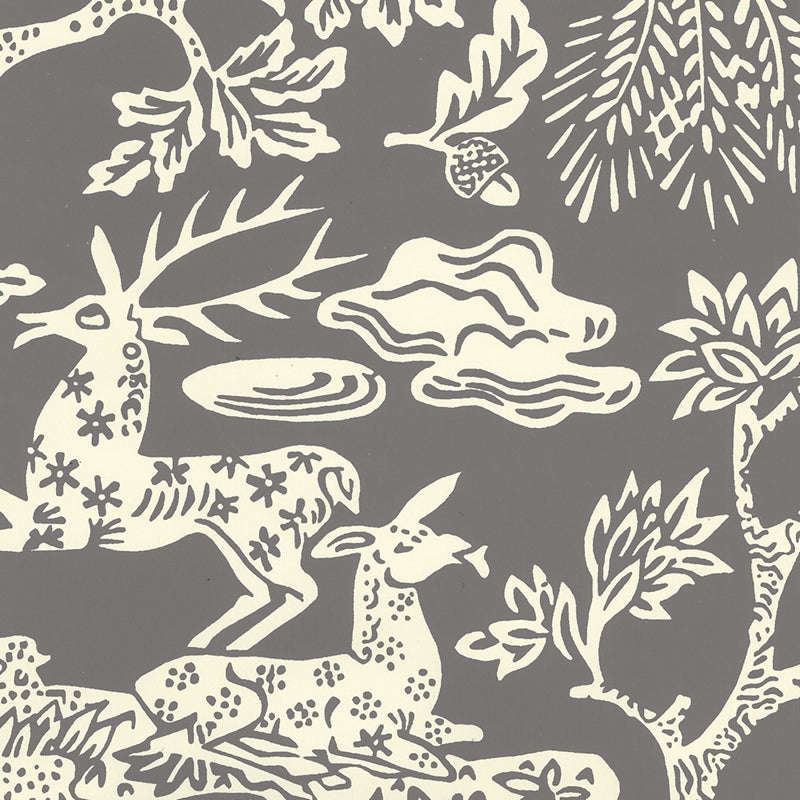 Sample 302455W-05OWP Magic Garden Reverse, Gray On Off White by Quadrille Wallpaper