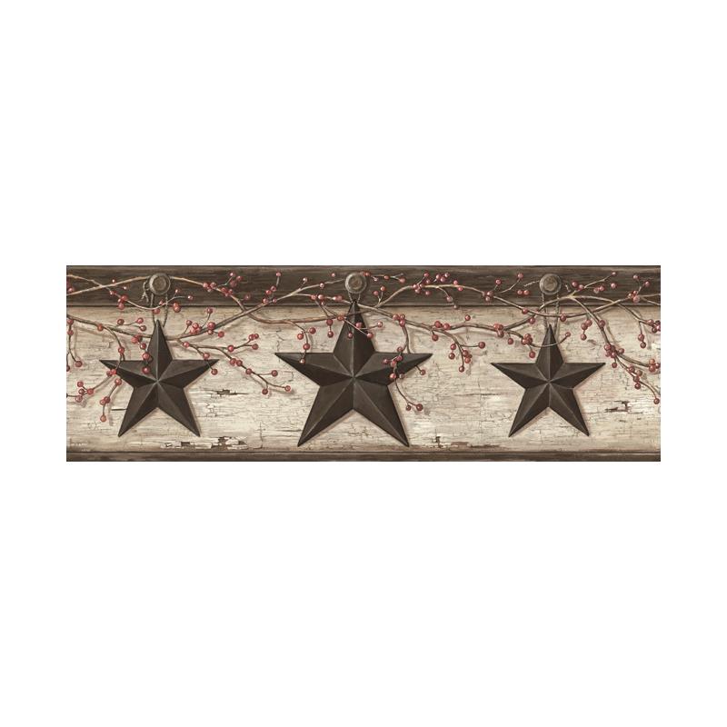 Sample 3123-44601 Homestead, Ennis Black Rustic Barn Star Border by Chesapeake Wallpaper