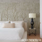 Buy 5010922 Brindille Gold Accented Panel Peacock Schumacher Wallcovering Wallpaper