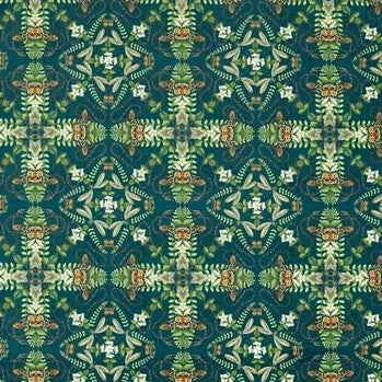 Save F1585/02 Emerald Forest Teal Velvet Animal/Insects by Clarke And Clarke Fabric