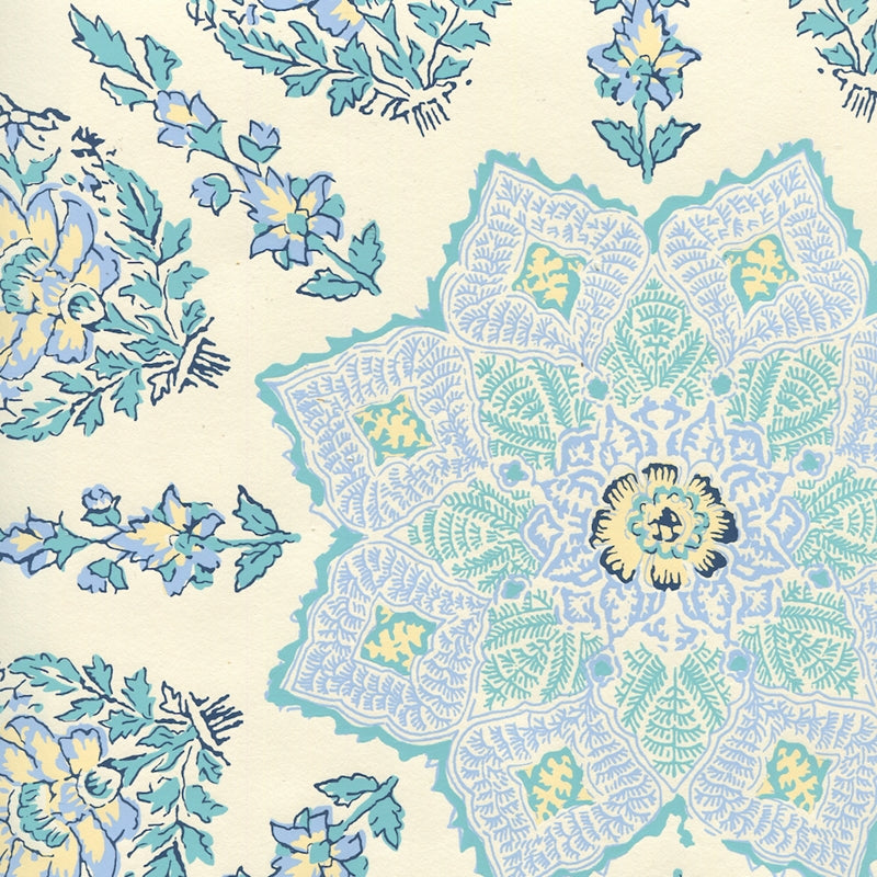 Sample HC1490W-01WP Persepolis, Celeste Blue On Off White by Quadrille Wallpaper