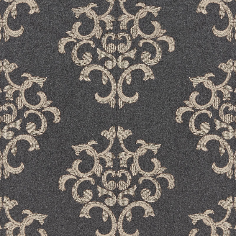 Purchase sample of 66830 Byron Embroidered Wool, Charcoal by Schumacher Fabric