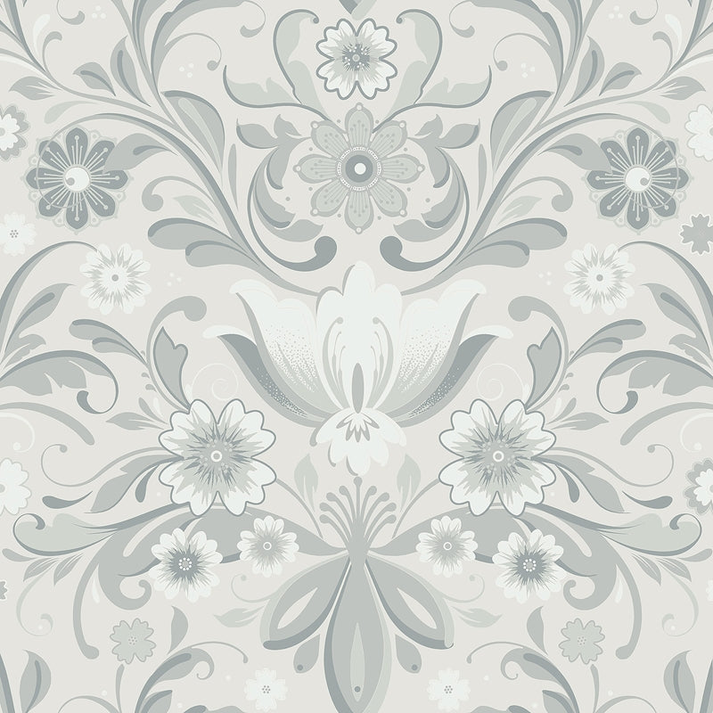 Sample 2999-24109 Annelie, Ostanskar Light Grey Retro Floral by A-Street Prints Wallpaper