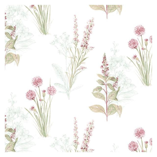 Looking AB42442 Flourish (Abby Rose 4) Blue Flora Wallpaper in Pink & Greens by Norwall Wallpaper