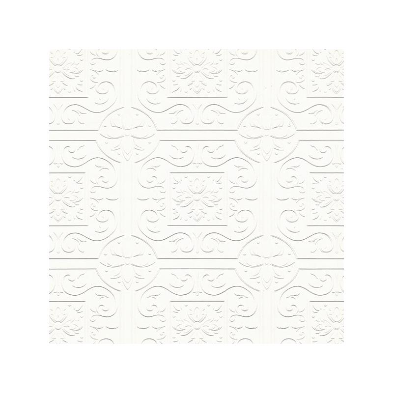 Sample 4000-59001 PaintWorks, Ibold White Tin Ceiling Scroll Paintable by Brewster Wallpaper