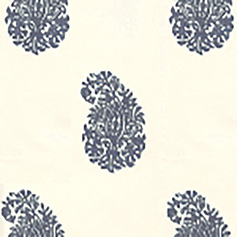 Sample 6040-02WP Bangalore Paisley, Navy on Almost White by Quadrille Wallpaper