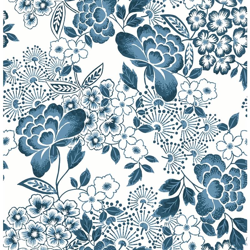 Find 4081-26304 Happy Irina Blue Floral Blooms Blue A-Street Prints Wallpaper