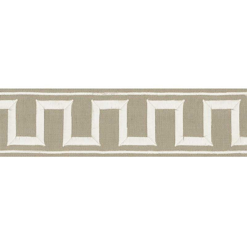 70796 | Greek Key Embroidered Tape, Taupe - Schumacher Fabric