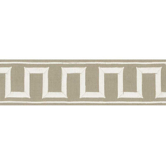 70796 | Greek Key Embroidered Tape, Taupe - Schumacher Fabric
