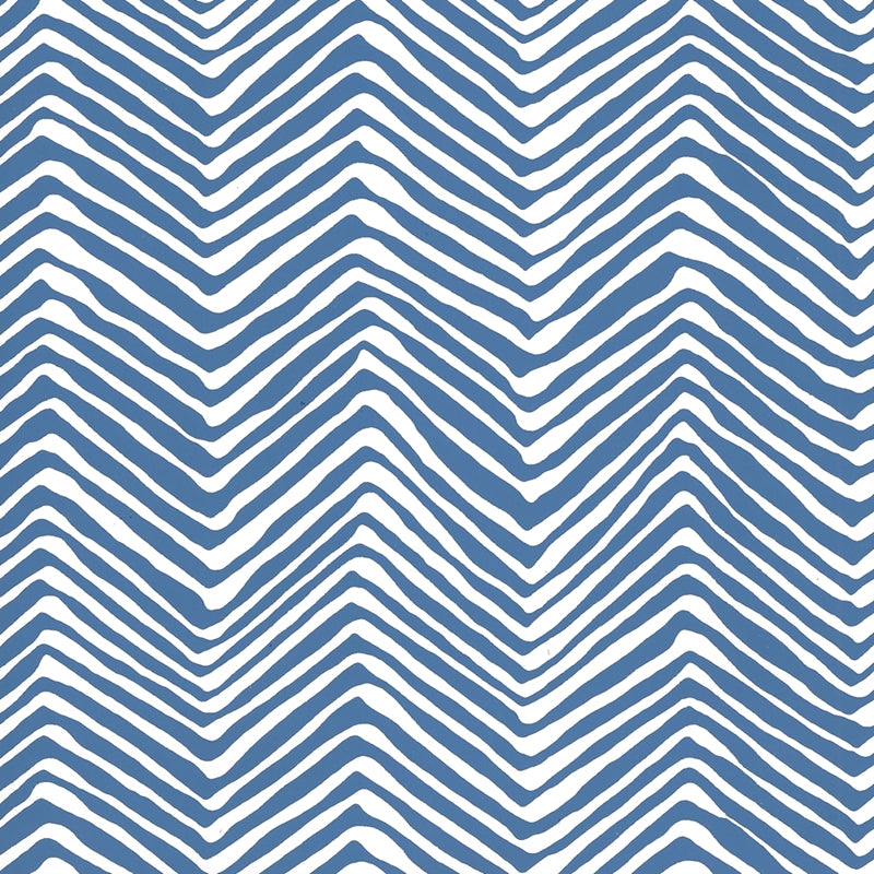 Sample AP303-22 Petite Zig Zag, Pacific Blue on White by Quadrille Wallpaper