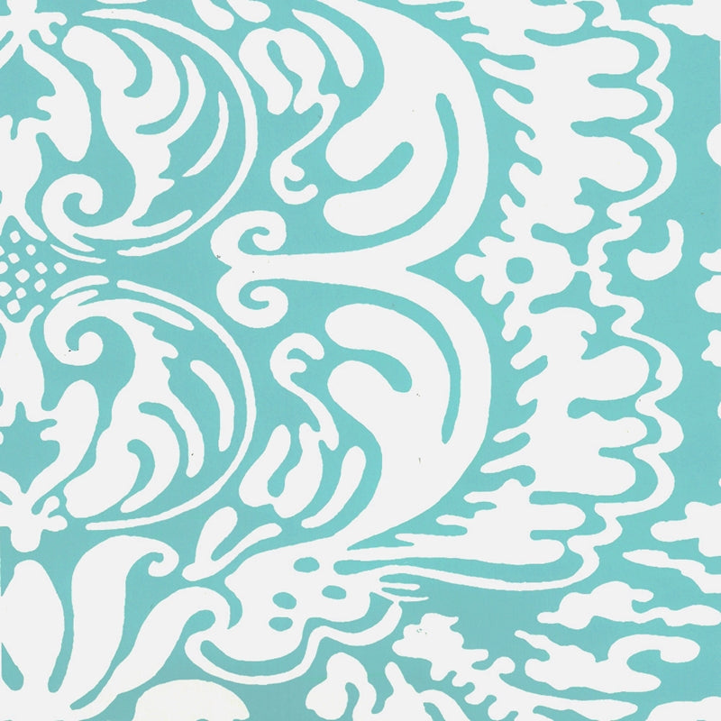 Sample 2335-27WP San Marco Reverse, Dark Turquoise on Off White by Quadrille Wallpaper