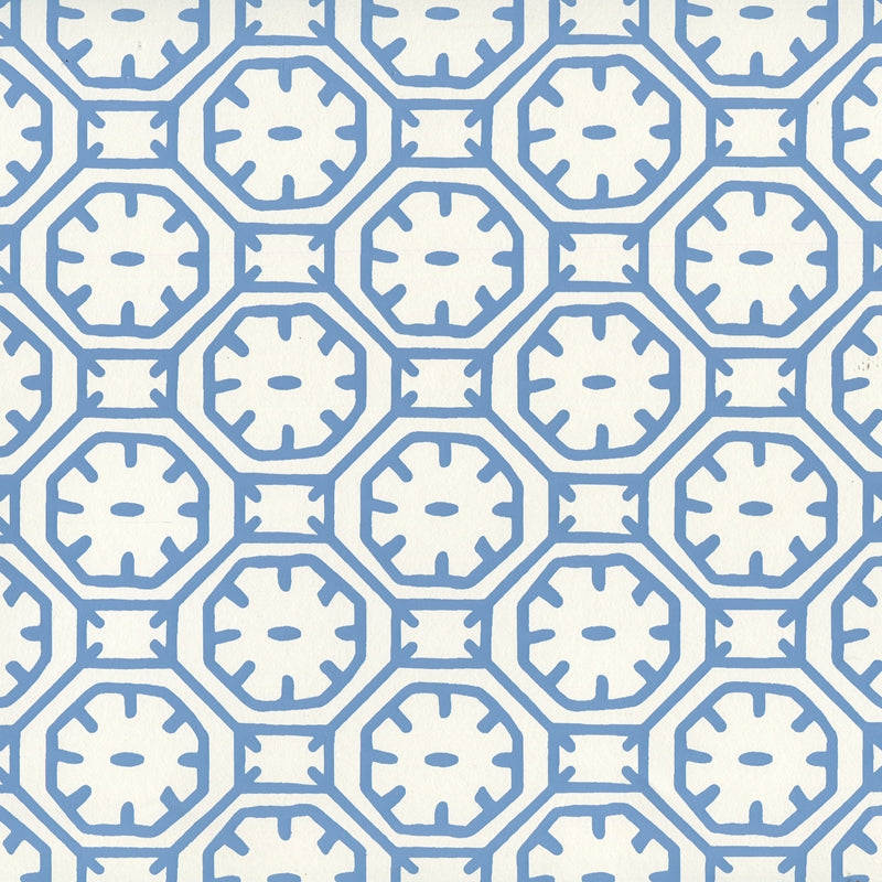 Sample 8150WP-04 Ceylon Batik, Medium Blue on Almost White by Quadrille Wallpaper