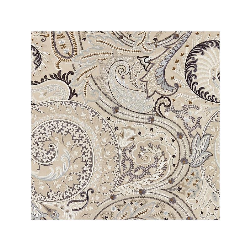 Sample 27124-003 Malabar Paisley Embroidery, Flax - Scalamandre Fabric (SC 000327124)