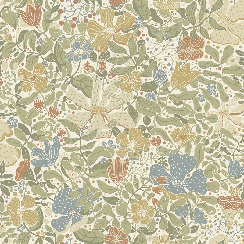Sample 4111-63017 Briony, Midsommar Light Green Floral Medley Wallpaper by A-Street Prints Wallpaper