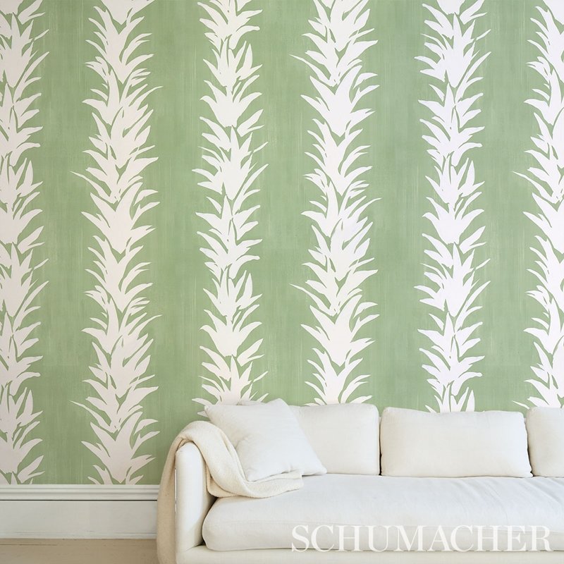 View 5013660 White Lotus Soft Green Schumacher Wallcovering Wallpaper