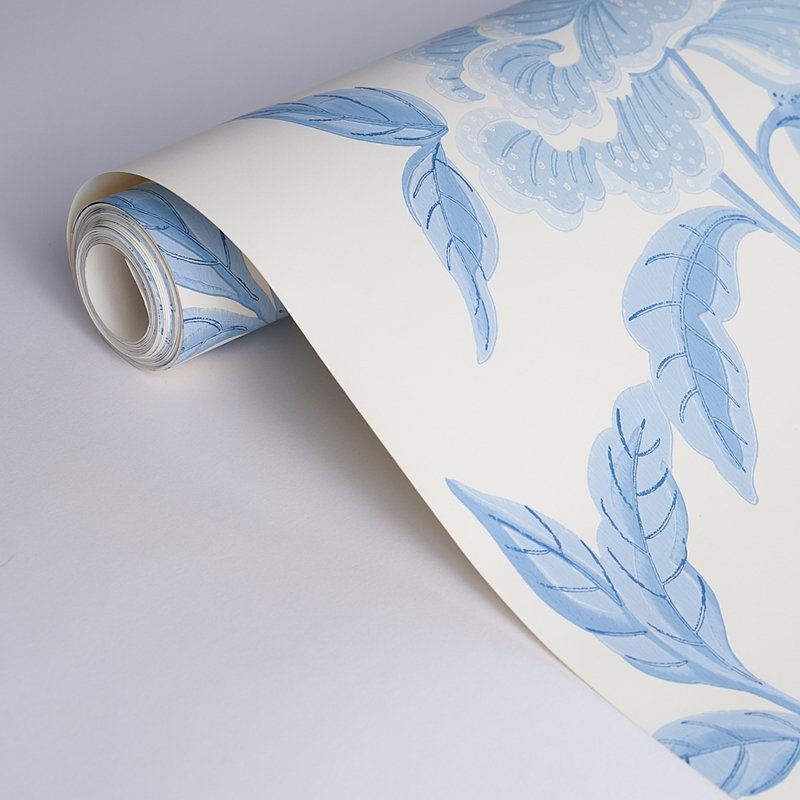 View 5004385 Whitney Floral Blue Schumacher Wallcovering Wallpaper