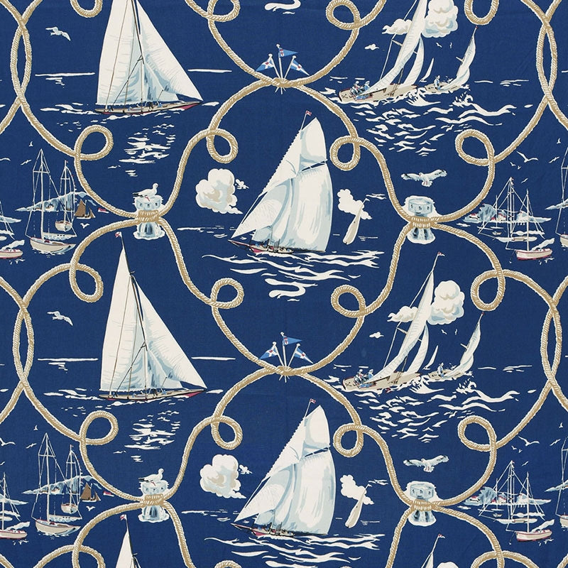Purchase sample of 175190 Summer Regatta Linen Print, Navy by Schumacher Fabric