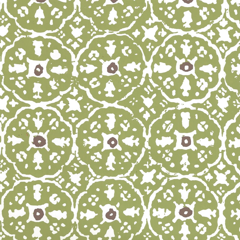 Sample 149-53WP Nitik Ii, Jungle Green Brown on Almost White by Quadrille Wallpaper