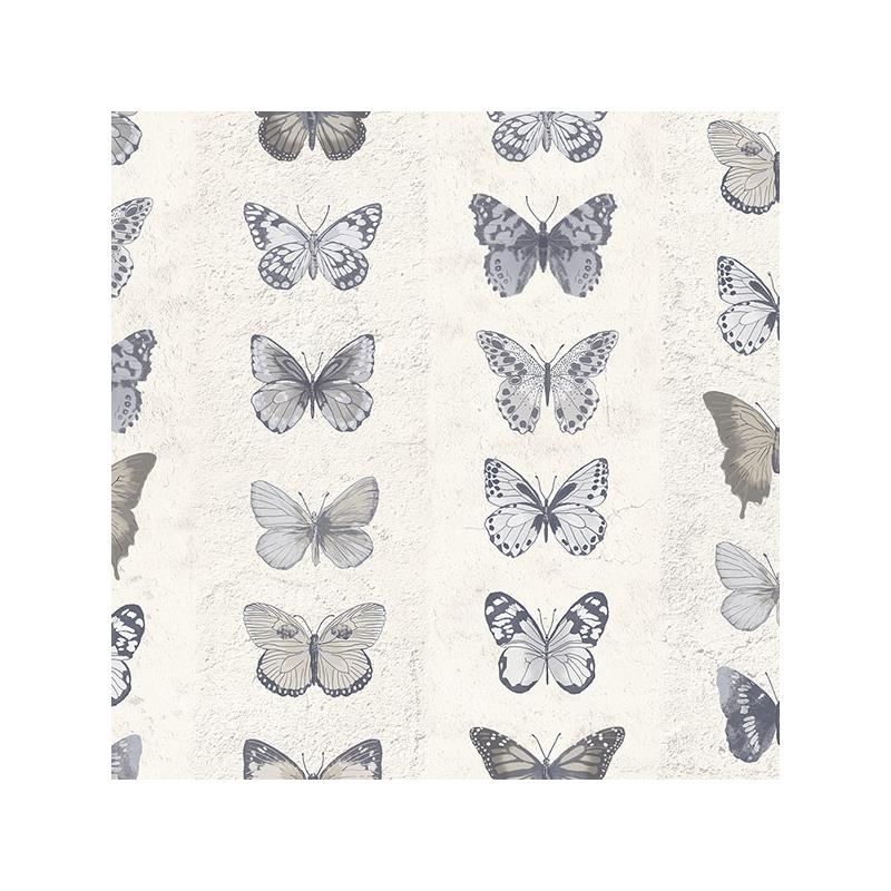 Sample G67993 Organic Textures, Blue Jewel Butterflies Stripe Wallpaper by Norwall