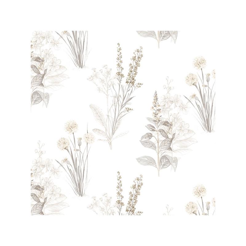 Sample AB42446 Flourish Abby Rose 4, Beige Flora Wallpaper in Grey, Sepia Beige by Norwall