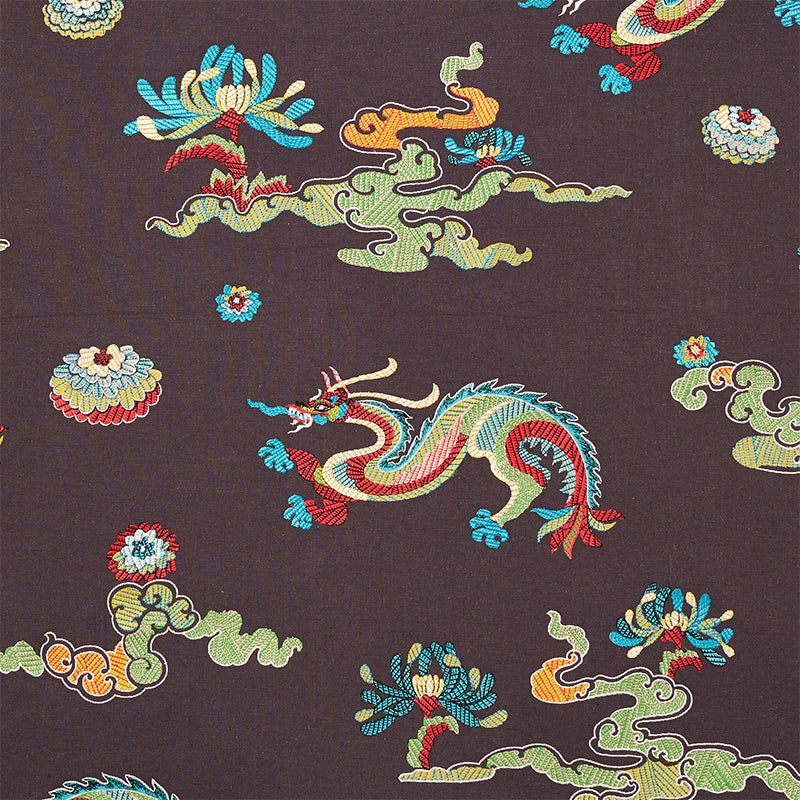 Purchase sample of 78113 Hanlun Dragon Embroidery, Charcoal by Schumacher Fabric