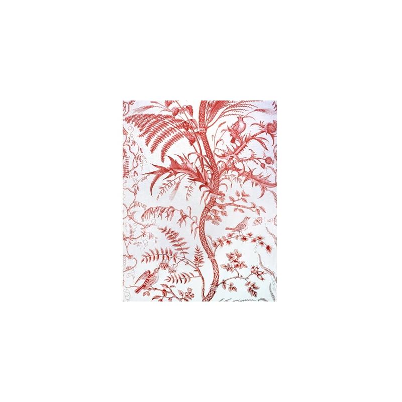Sample BR-79431-166 Bird And Thistle Cotton Print Red Toile Brunschwig and Fils Fabric