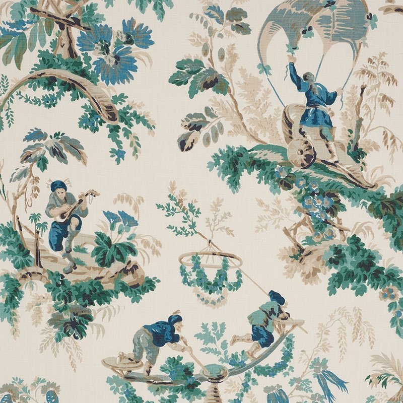 Purchase sample of 172854 Plaisirs De La Chine, Emerald  Peacock by Schumacher Fabric