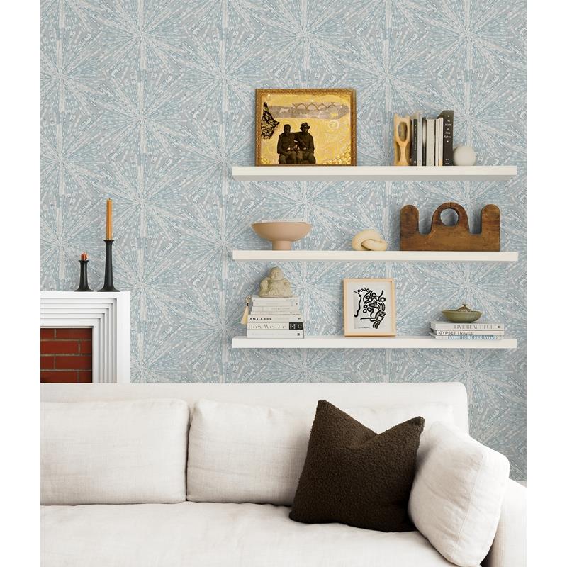 LLS4118 Lisa Love Grey Blue Sunburst Peel &amp; Stick Wallpaper by NuWallpaper2