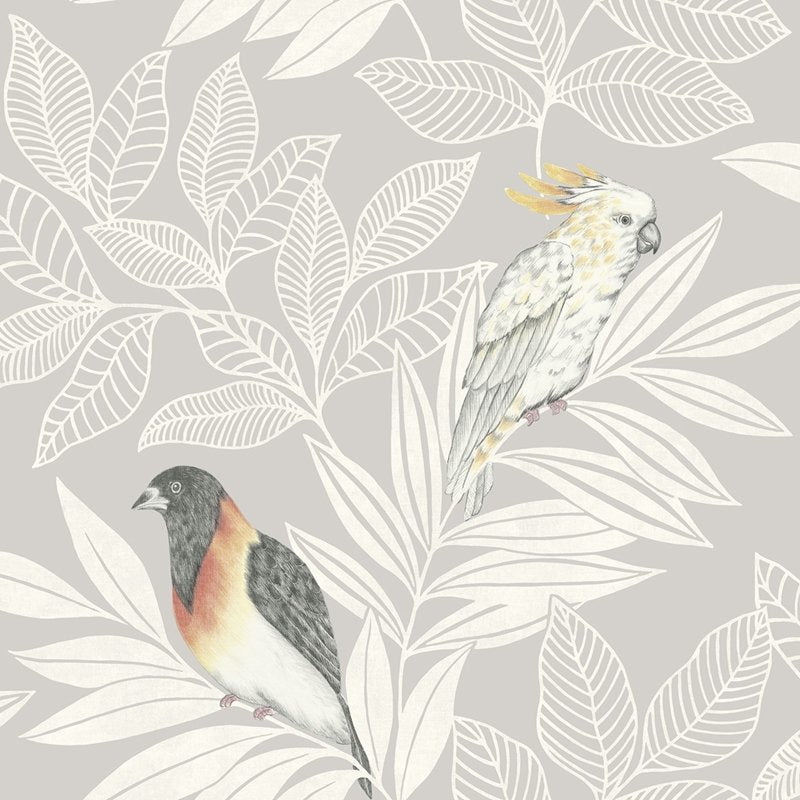 Looking RY30100 Boho Rhapsody Paradise Island Birds Grey by Seabrook Wallpaper