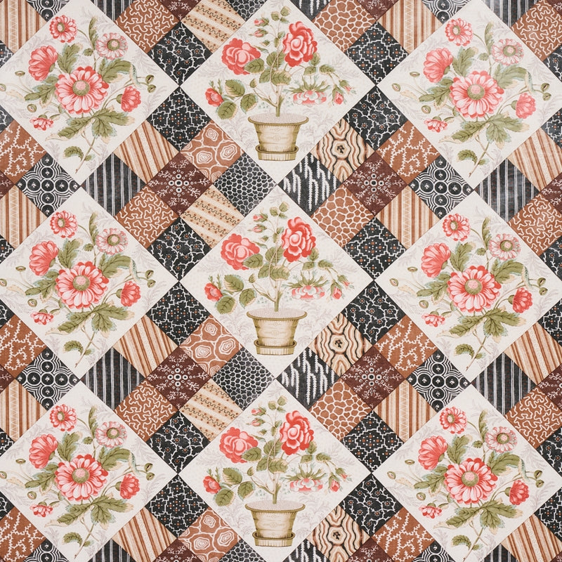 Purchase sample of 180122 Caldwell Patchwork Chintz, Rose And Chocolate by Schumacher Fabric