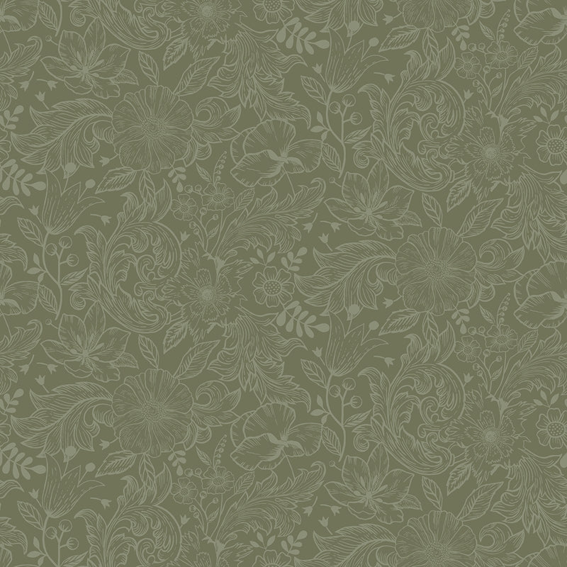 Sample 2999-13129 Annelie, Wilma Green Floral Block Print by A-Street Prints Wallpaper