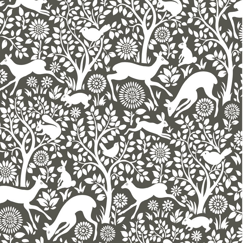 Select NUS3146 Charcoal Merriment Animals Peel and Stick by Wallpaper