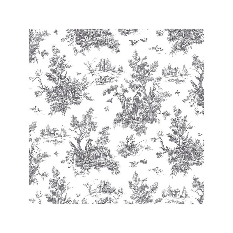 Sample AB42413 Flourish Abby Rose 4, Black Toile Wallpaper in Blacks by Norwall