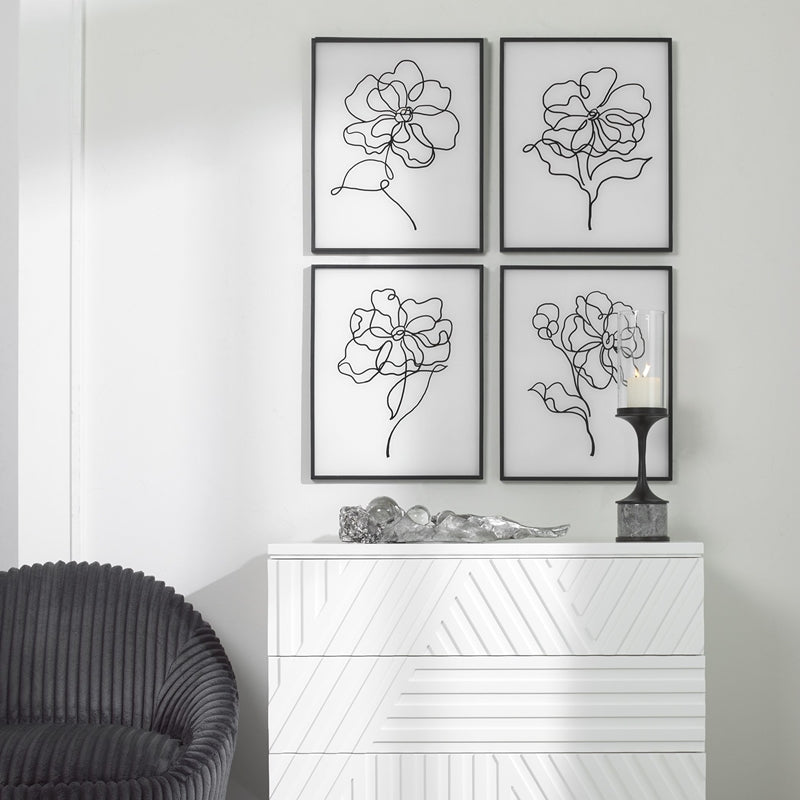 41430 | Uttermost Bloom Black White Framed Prints, S/4 - Uttermost