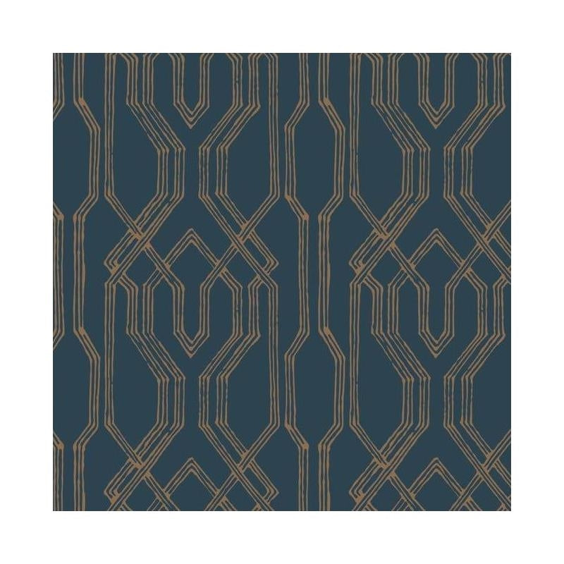 Sample - AF6561 Tea Garden, Oriental Lattice Blue, Gold by Ronald Redding