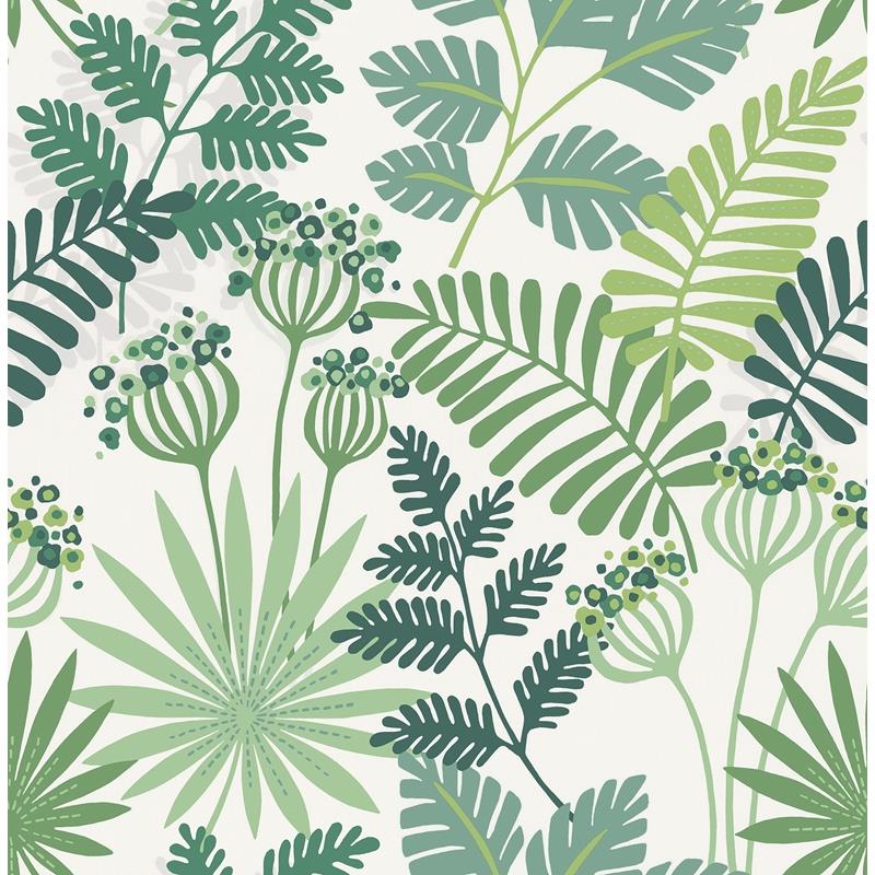 Sample 4014-26448 Seychelles, Praslin Green Botanical Wallpaper by A-Street Prints Wallpaper