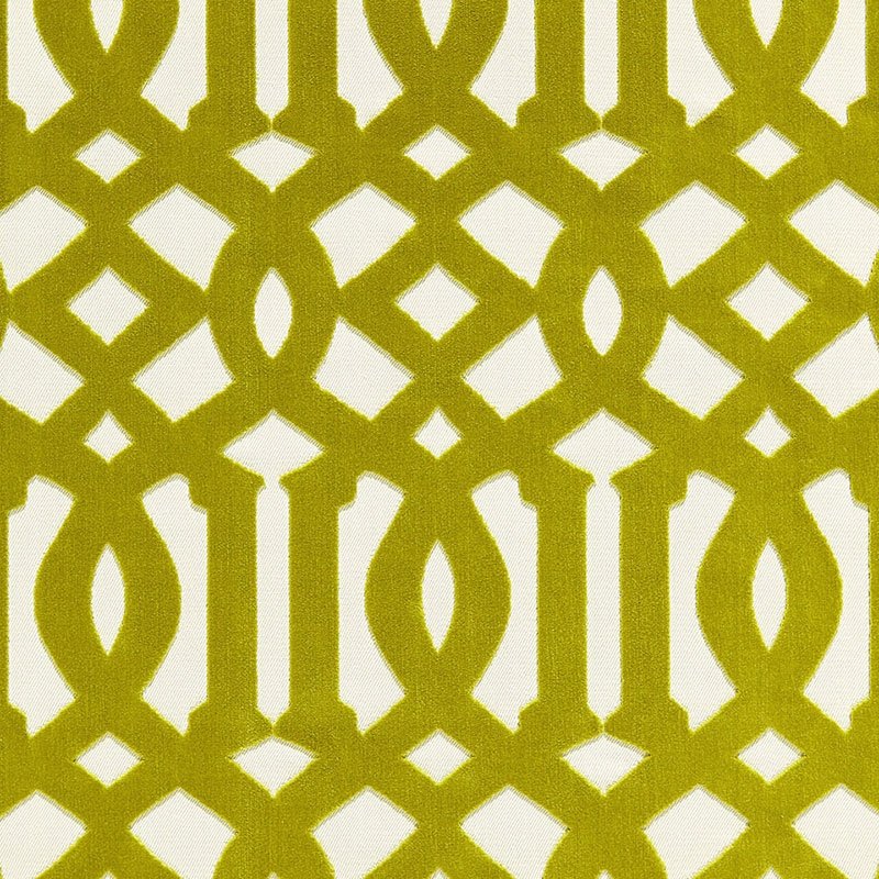 Purchase sample of 65591 Imperial Trellis Velvet, Chartreuse by Schumacher Fabric