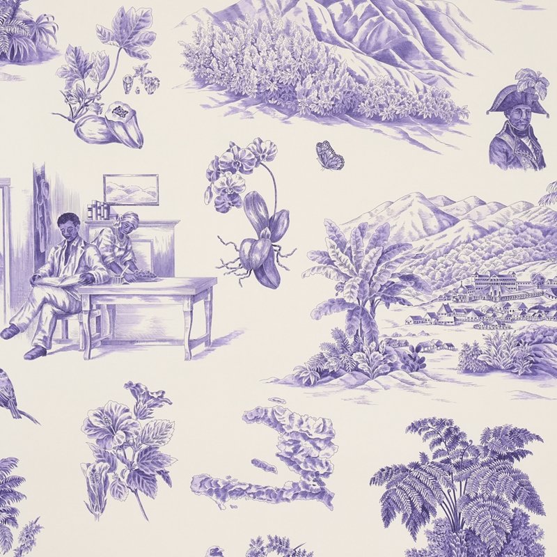 View 5013772 Toussaint Toile Purple On Cream Schumacher Wallcovering Wallpaper